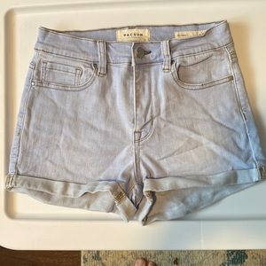 PACSUN The Shortie Jean denim shorts. Light wash with tacked cuffs. Size US 25.